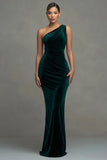 One Shoulder Velvet Dark Green Mermaid Holiday Party Dress
