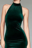 Dark Green Mermaid Velvet High Neck Holiday Party Dress with Slit