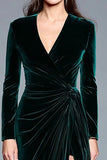 Dark Green Velvet V Neck Long Formal Dress with Slit