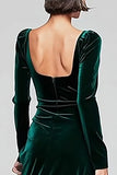 Dark Green Velvet Square Neck Formal Dress with Slit