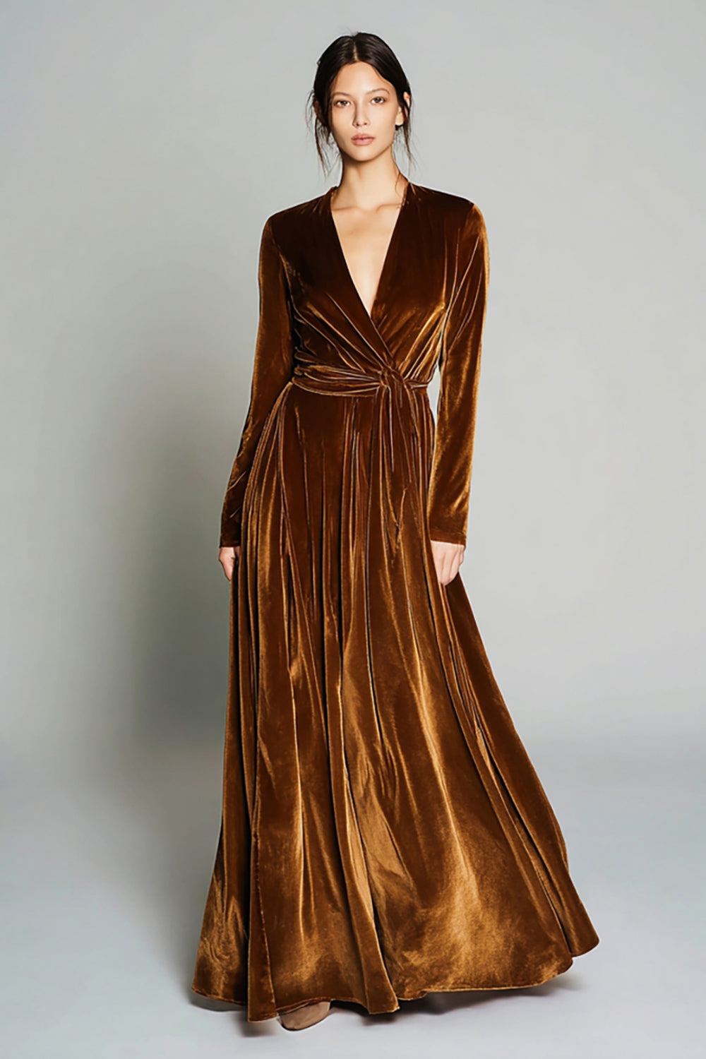WEDTREND Women V Neck Formal Dress Brown Velvet Long Sleeve Ruched A Line Holiday Party Dress Wedtrend UK WEDTREND Women V Neck Formal Dress Brown Velvet Long Sleeve Ruched A Line Holiday Party Dress Wedtrend UK