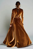 Brown Velvet V Neck A Line Formal Dress