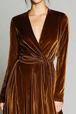 Brown Velvet V Neck A Line Formal Dress