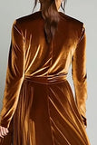 Brown Velvet V Neck A Line Formal Dress