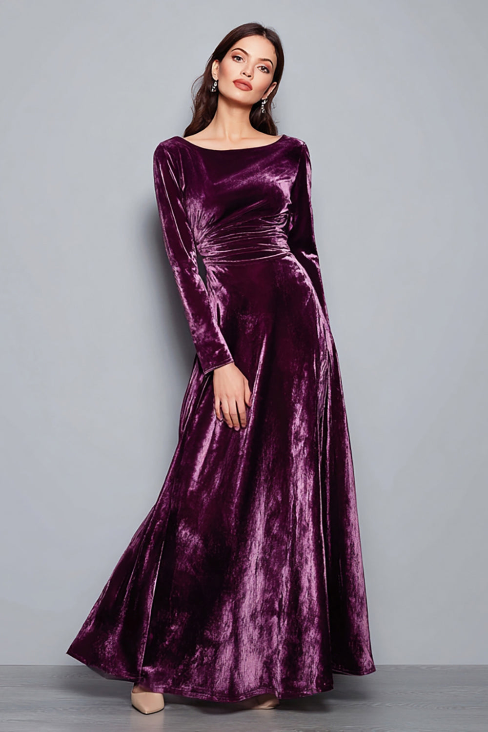 Bateau Neck Plum Velvet A Line Formal Dress Bateau Neck Plum Velvet A Line Formal Dress