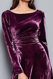 Bateau Neck Plum Velvet A Line Formal Dress