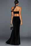 Halter Black Mermaid Velvet Formal Dress