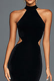 Halter Black Mermaid Velvet Formal Dress