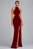 Halter Black Mermaid Velvet Formal Dress