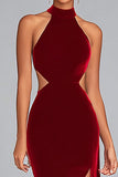 Halter Black Mermaid Velvet Formal Dress