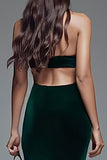 Halter Velvet Dark Green Mermaid Formal Dress with Slit