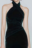 Halter Velvet Dark Green Mermaid Long Formal Dress