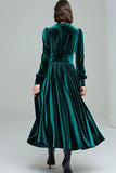 High Neck Peacock Green Velvet A Line Midi Formal Dress