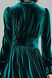 High Neck Peacock Green Velvet A Line Midi Formal Dress