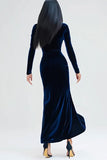 High Neck Navy Velvet Mermaid Formal Dress