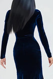 High Neck Navy Velvet Mermaid Formal Dress
