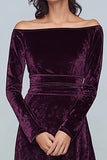 Plum Off The Shoulder Velvet A Line Formal Dress