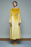 Off The Shoulder Velvet Yellow A Line Formal Dress