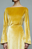 Off The Shoulder Velvet Yellow A Line Formal Dress