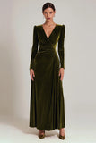 Olive Long Sleeve A Line Velvet Formal Dress