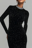 Sparkly High Neck Sheath Black Velvet Formal Dress