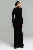 Sparkly High Neck Sheath Black Velvet Formal Dress