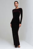 Sparkly Bateau Neck Sheath Coffee Velvet Formal Dress