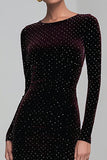 Sparkly Bateau Neck Sheath Coffee Velvet Formal Dress
