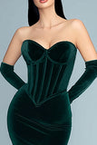 Strapless Corset Velvet Dark Green Mermaid Formal Dress