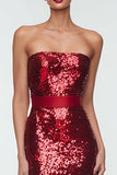 Strapless Sheath Sequin Navy Evening Dress