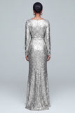 Sparkly Gold Long Sleeve Sheath Evening Dress
