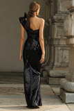 Black One Shoulder Sheath Bowed Evening Dress