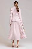 Light Pink Pleated A-Line Single Breasted 2 Piece Work Dress With Belt