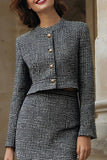 Grey Mix Tweed Pencil Single Breasted 2 Piece Midi Work Dress