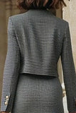 Grey Mix Tweed Pencil Single Breasted 2 Piece Midi Work Dress