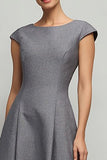 Grey A-Line Midi Work Dress with Cap Sleeves