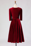 Velvet Burgundy A Line Midi Formal Dress