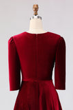 Velvet Burgundy A Line Midi Formal Dress