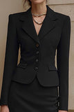 2 Piece Black Notched Lapel Pencil Single Breasted Work Dress