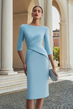 Sky Blue Sheath Bateau Neck Work Dress With Half Sleeves