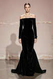 Black Velvet Off The Shoulder Mermaid Evening Dress