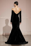 Black Velvet Off The Shoulder Mermaid Evening Dress