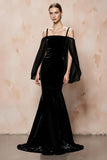 Cold Shoulder Black Velvet Mermaid Evening Dress