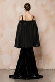Cold Shoulder Black Velvet Mermaid Evening Dress
