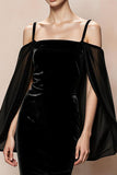 Cold Shoulder Black Velvet Mermaid Evening Dress