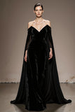 Off The Shoulder Black Velvet Mermaid Evening Dress