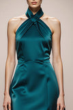 Dark Green Halter A Line Long Evening Dress