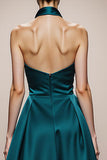 Dark Green Halter A Line Long Evening Dress