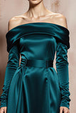 Off The Shoulder A Line Dark Green Long Evening Dress