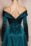 Off The Shoulder A Line Dark Green Long Evening Dress